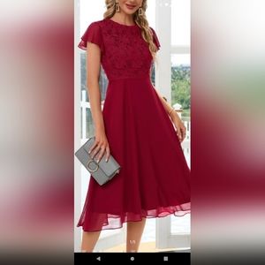 Beautiful maroon a-line u neck midi dress